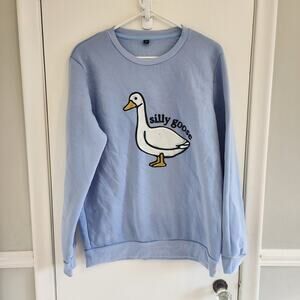 Women's Size Medium Sweatshirt Silly Goose Blue Top Funny Silly